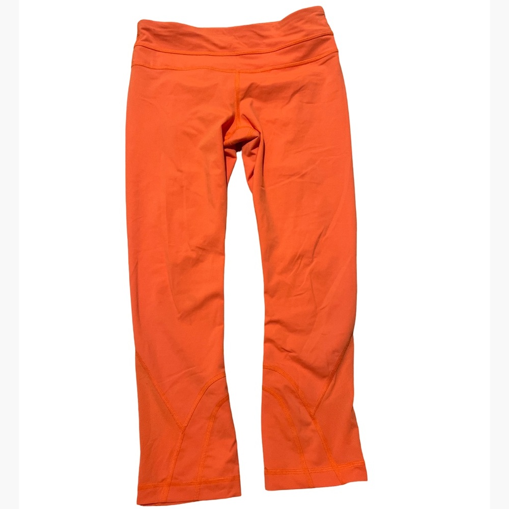 Lululemon size 4 neon orange cropped mesh running leggings - Picture 3 of 7